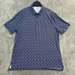 1764 Shirt Mens 2XL Blue Drink Print Performance Golf Polo Breathable Stretch